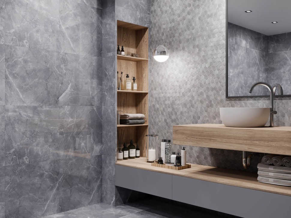 Керамическая мозаика Homework Hexagon Small Marble Grey Matt