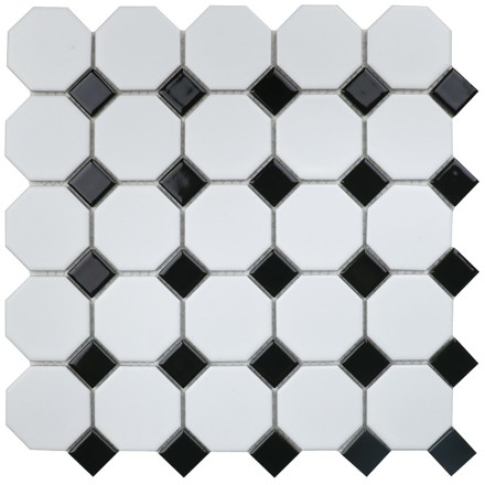 Керамическая мозаика Homework Octagon small White/Black Matt