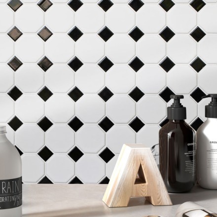 Керамическая мозаика Homework Octagon small White/Black Matt
