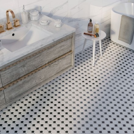 Керамическая мозаика Homework Octagon small White/Black Matt