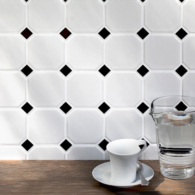 Керамическая мозаика Homework Octagon big White/Black Matt