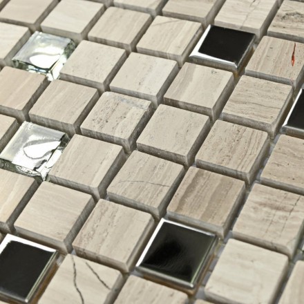 Мозаика натуральный камень с металлом и стеклом Tokyo 7*305*305