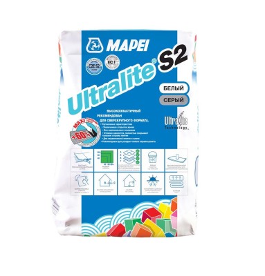 Клей для керамогранита и камня, улучшенные характеристики Ultralite S2 серый (мешок 15 кг) 