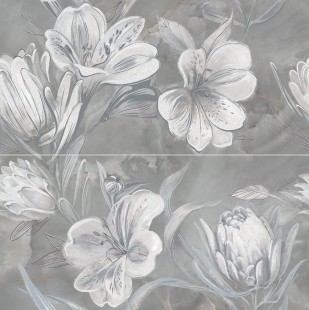 Панно Opale Grey Flower 31,5*63 ( комплект 2 шт.)
