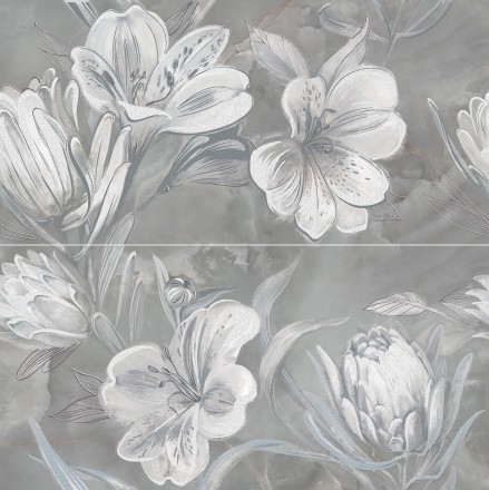 Панно Opale Grey Flower 31,5*63 ( комплект 2 шт.)