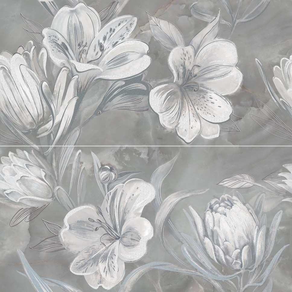 Панно Opale Grey Flower 31,5*63 ( комплект 2 шт.)