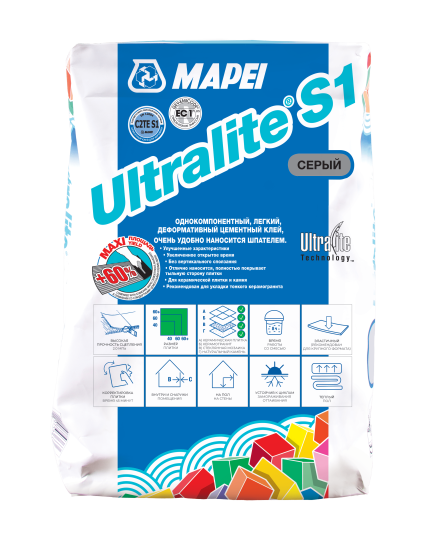 Клей для керамогранита и камня, улучшенные характеристики Ultralite S1 OUICK белый (мешок 15 кг)